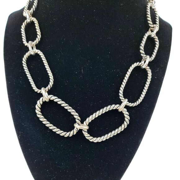 RLL Ralph Lauren Twisted Silver Tone Large Graduated Link Necklace 18 inch - Picture 2 of 8